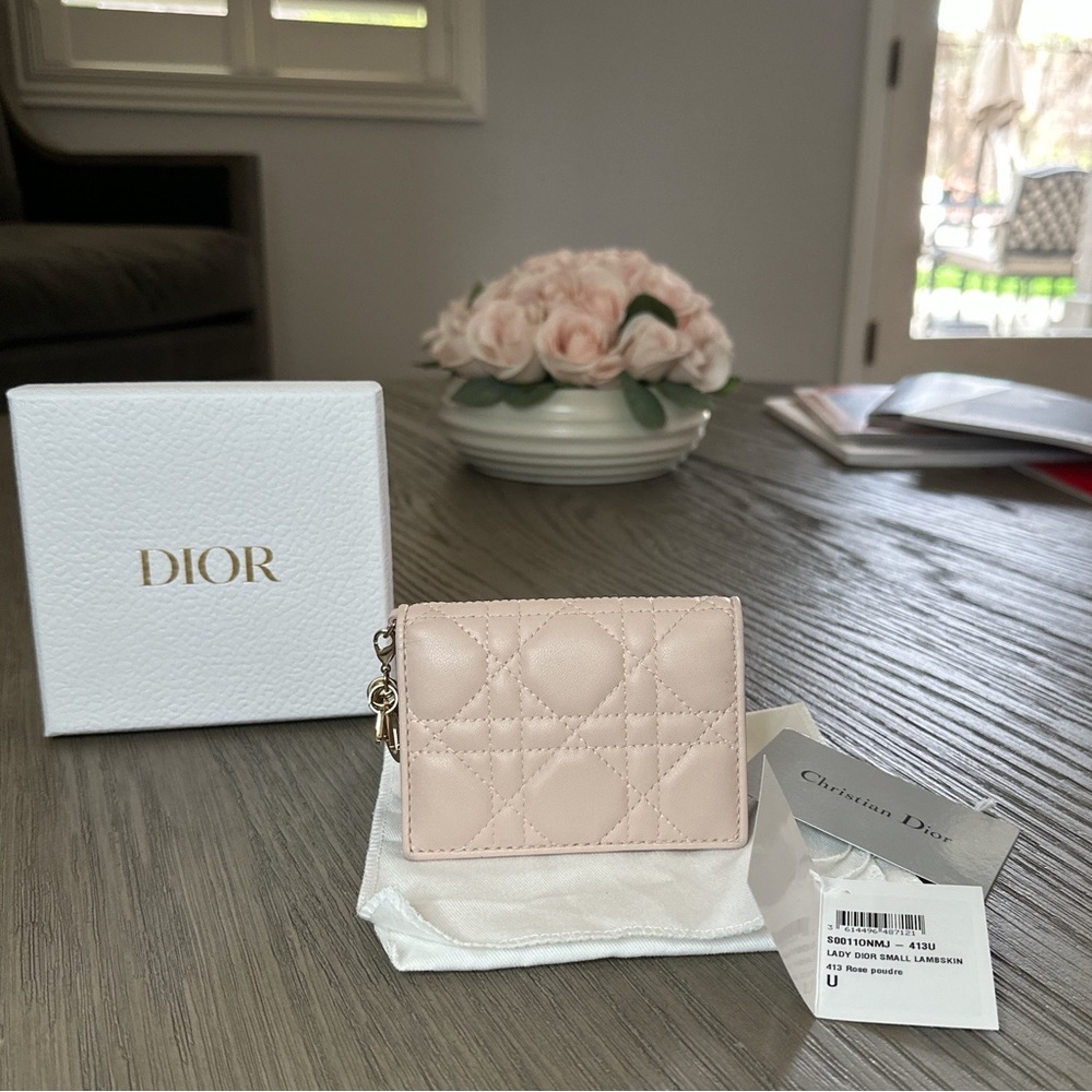Lady Dior Small Lambskin Rose Pudre Wallet